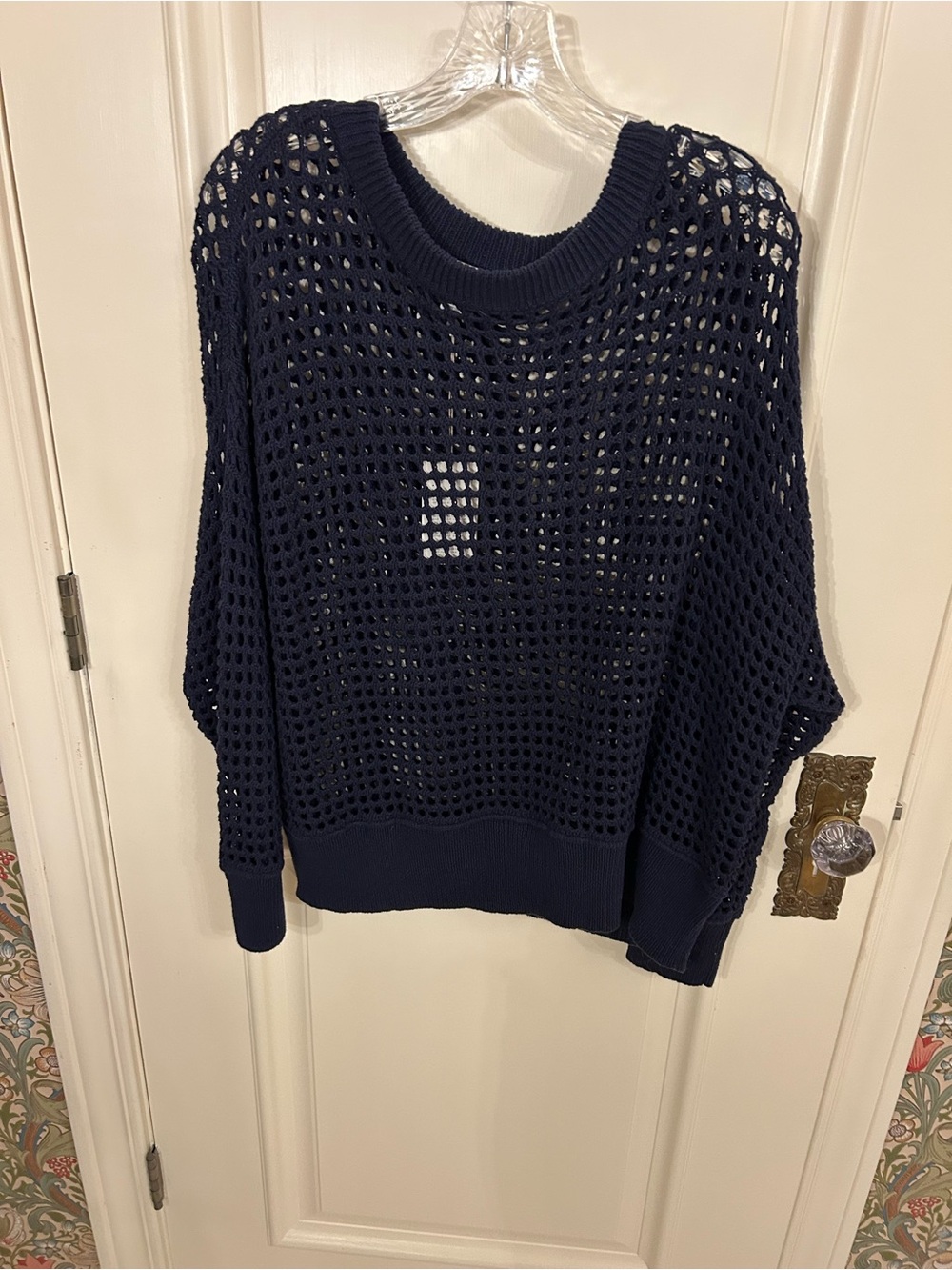 a new day Navy Open-Knit Crewneck Sweater